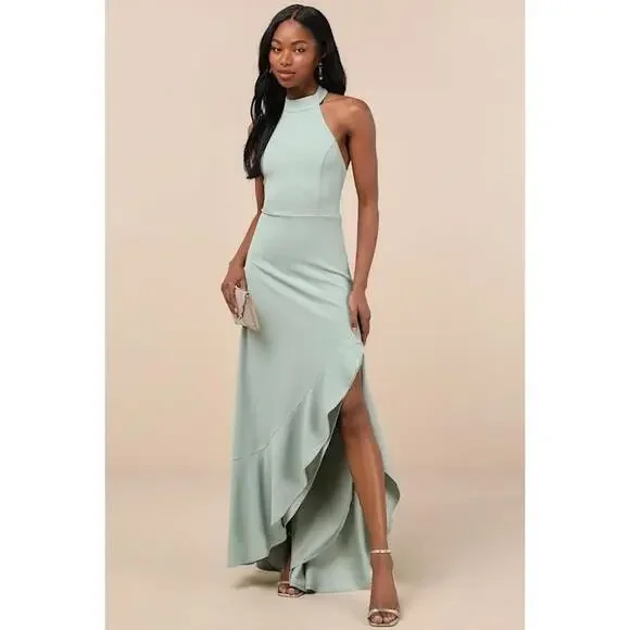 halter dress bridesmaid Elegant Belly collar Halter Neck Spaghetti Straps Chiffon Bridesmaid D main image 0